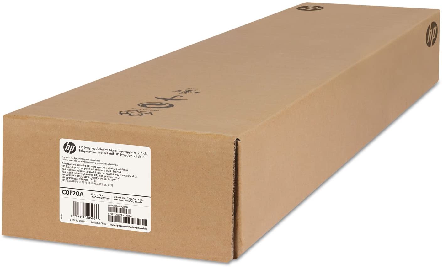 HP 1067/22,9/2-pack Everyday Adhesive Matte Polypropylene, 1067mmx22,9m, 42", 2-pack, C0F20A, 120/168 g/m2, papír, matný, biela, pr