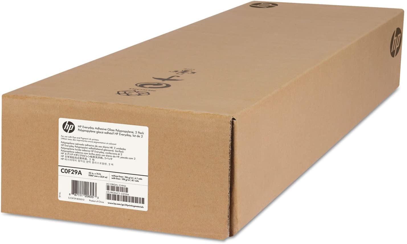 HP 1067/22.9m/Everyday adhesive Gloss Polypropylene, 1067mmx22.9m, 42", 2-pack, C0F29A, 120/168 g/m2, samolepicí fólie, lesklá, pr