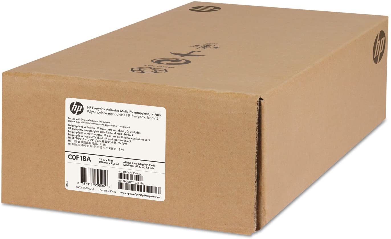 HP 610/22,9/2-pack Everyday Adhesive Matte Polypropylene, 610mmx22,9m, 24", 2-pack, C0F18A, 120 g/m2, papír, matný, biela, pro inko
